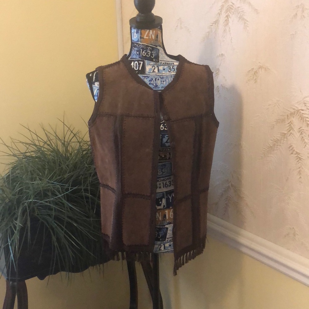 Chocolate brown leather suede vest